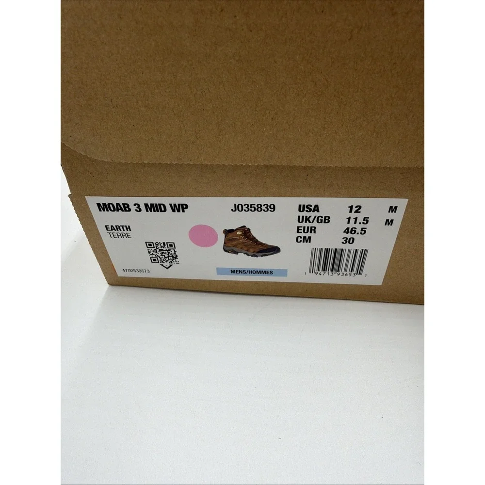 Merrell Men's Moab 3 Mid Waterproof Hiking Boots J035839 12 NWB